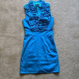 Blue ruffle sleeveless cocktail dress